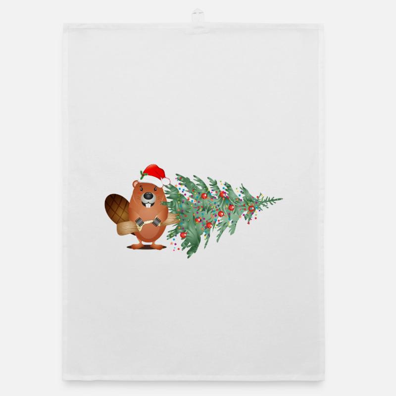 Mignon castor de Noël avec arbre de Noël Torchon bio