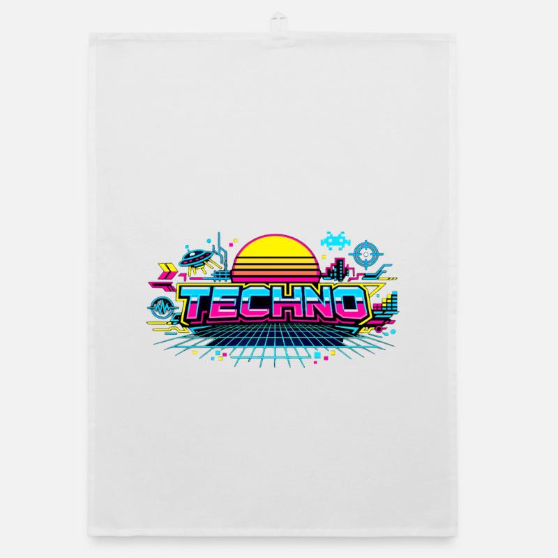 Neon Techno Horizont Organic Geschirrtuch