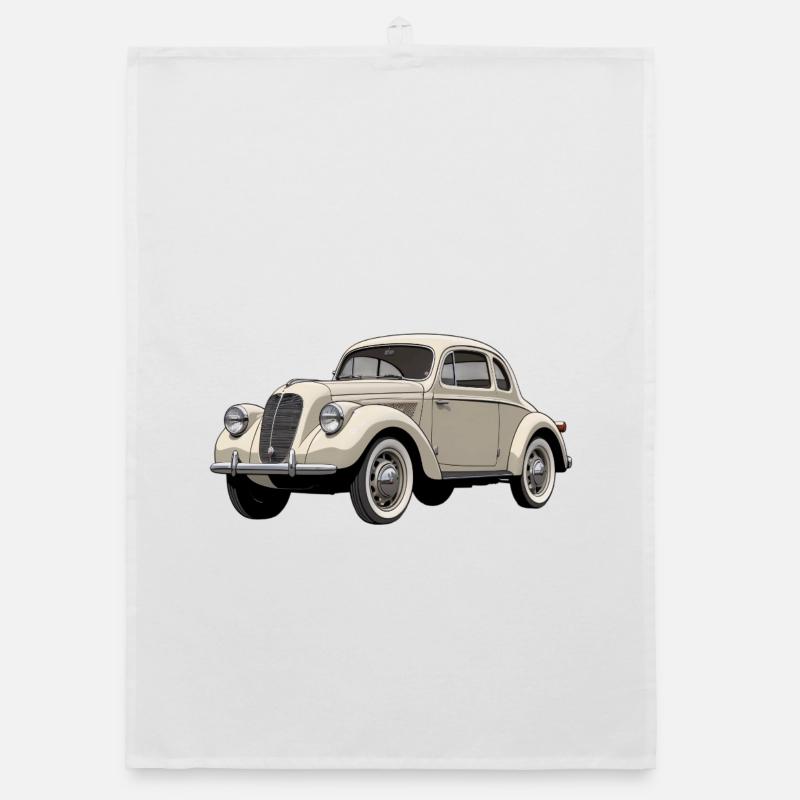 Beige Vintage Coupe Artwork Organic dish towel