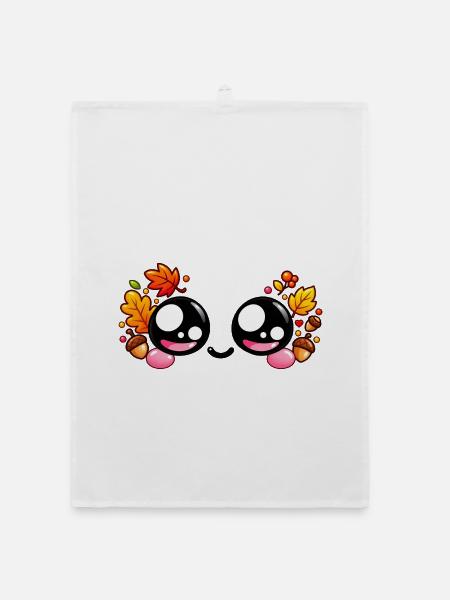 Kawaii-Herbst-Paar-Lächeln - Organic Geschirrtuch - Weiß