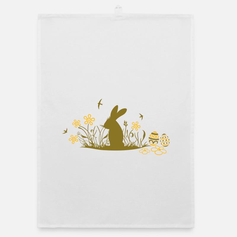 Easter bunny with Easter Eggs and flowers Organic dish towel