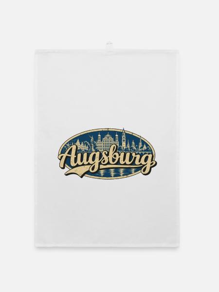 Augsburg Vintage Stadtmotiv - Organic Geschirrtuch - Weiß - Vorne