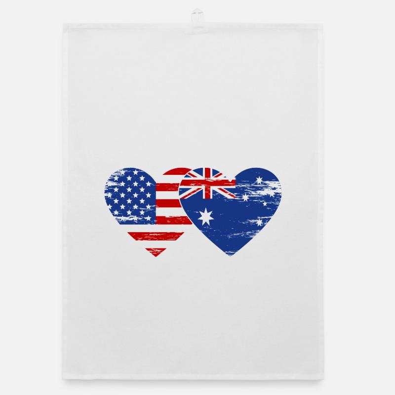 États-Unis, Australie, drapeau, forme de coeur utilisé Torchon bio