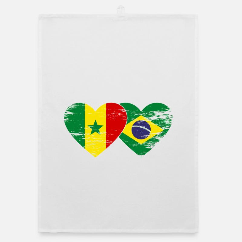 Sénégal Brésil Drapeau Mains Coeur Forme Utilisé Torchon bio
