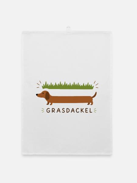 Grasdackel im Grashügel-Design - Organic Geschirrtuch - Weiß