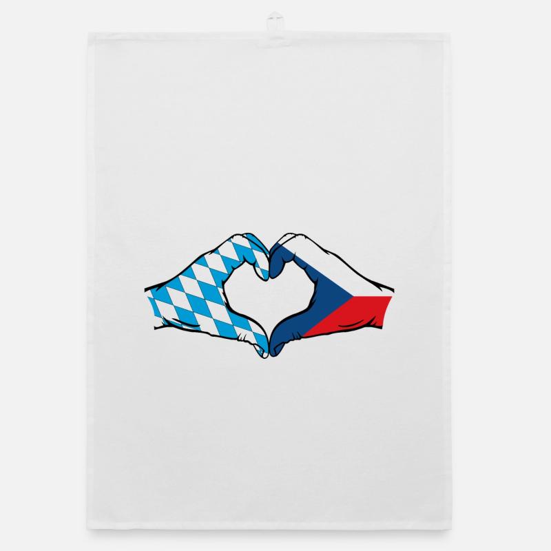 Bavière, République tchèque, Drapeau, Mains, Forme de coeur Torchon bio