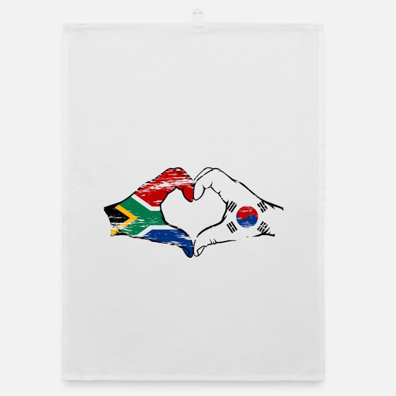 Afrique du Sud Drapeau Corée du Sud Mains Coeur Forme Utilisé Torchon bio