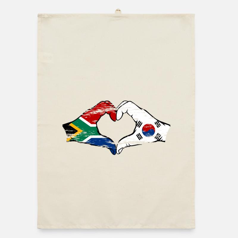 Afrique du Sud Drapeau Corée du Sud Mains Coeur Forme Utilisé Torchon bio
