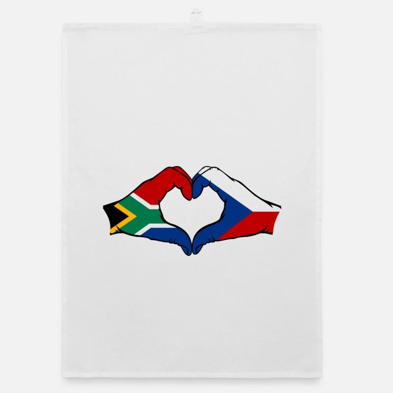 Afrique du Sud République tchèque drapeau mains forme coeur Torchon bio