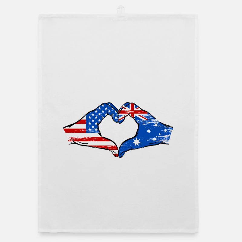 États-Unis Australie drapeau main forme coeur utilisé Torchon bio
