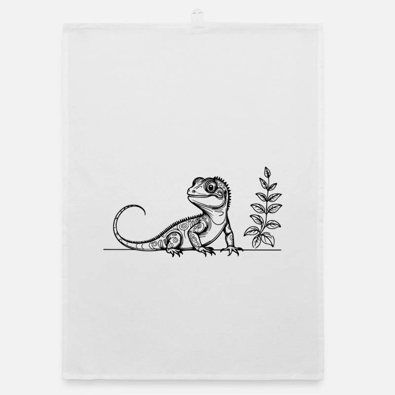 Eidechsen Line Art – Welt-Eidechsen-Tag Design Organic Geschirrtuch