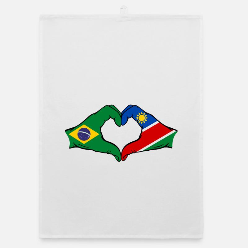 Brésil Palestine Drapeau Mains Coeur Forme Torchon bio