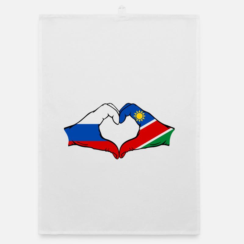 Drapeau de la Russie et de la Namibie en forme de cœur - Torchon bio - blanc