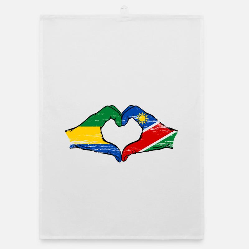 Gabon Namibia Flag Hands Heart Shape Used Organic dish towel