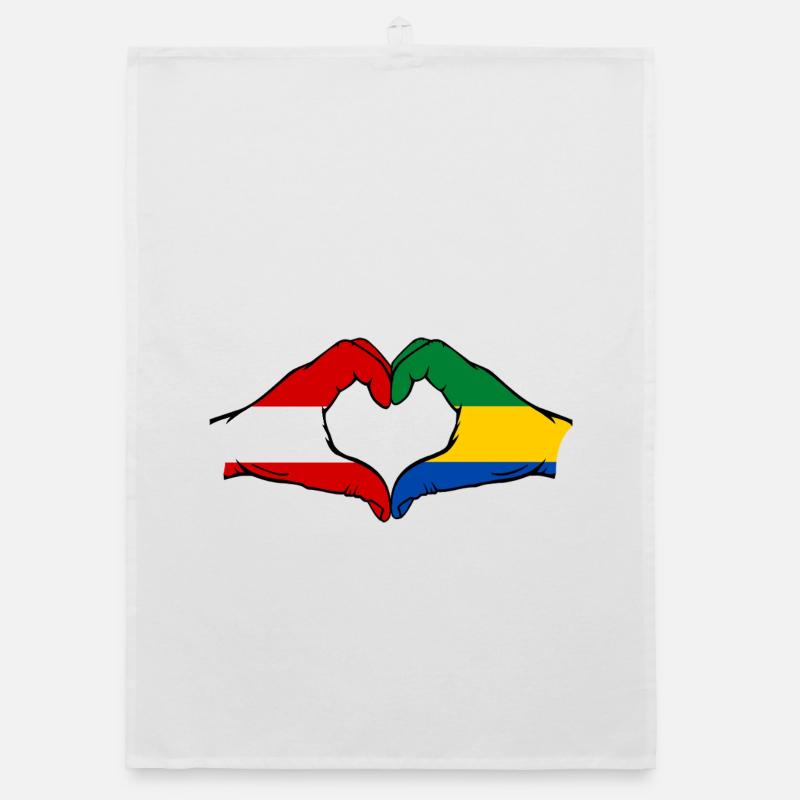 Austria Gabon Flag Hands Heart Shape Used Organic dish towel