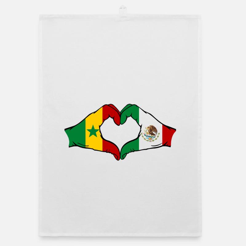 Sénégal Mexique Drapeau Mains Coeur Forme Torchon bio