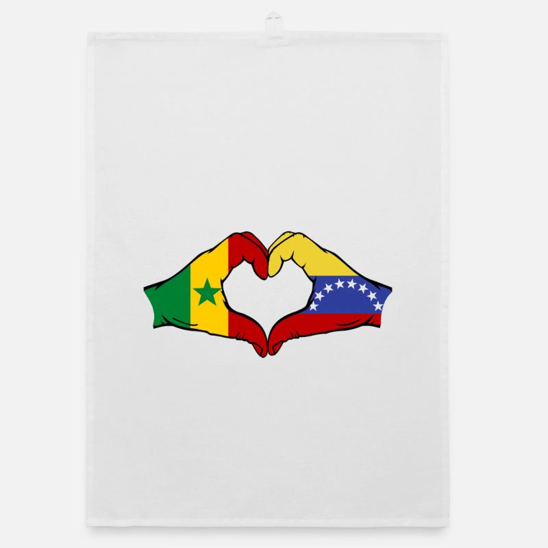 Senegal Venezuela flag hands heart shape used Organic dish towel