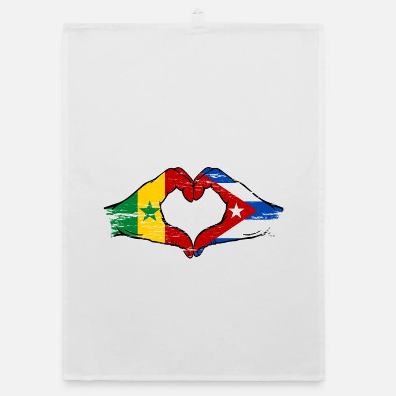 Senegal Cuba Flag Hands Heart Shape Organic dish towel