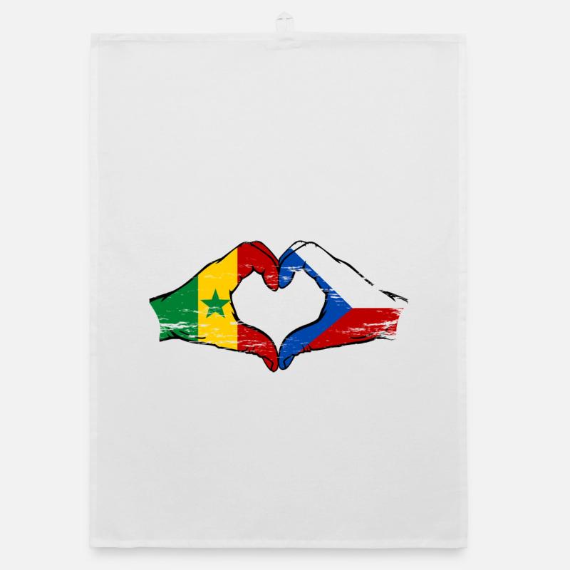 Senegal Czech Republic Flag Hands Heart Shape Organic dish towel