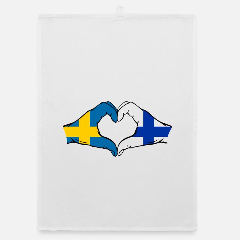 Mains en forme de cœur du drapeau Suède-Finlande - Torchon bio - blanc