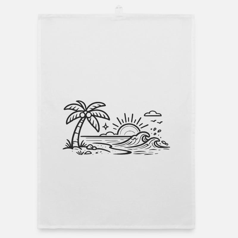 Tropical Palm Wave Line Art Organic dish towel