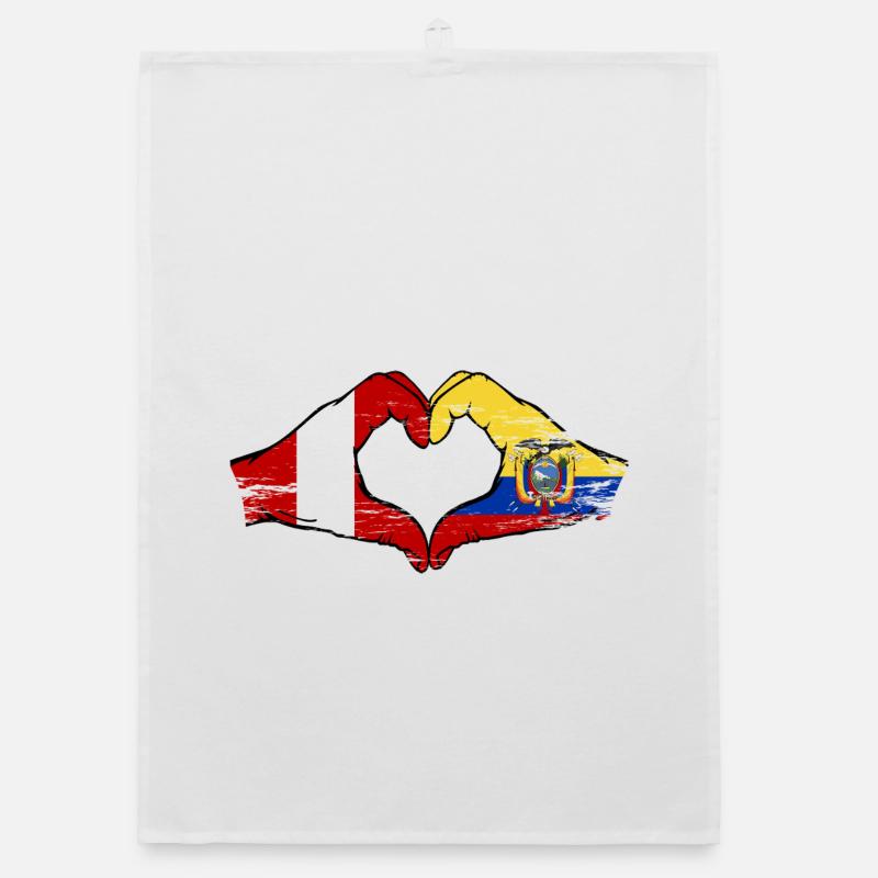 Drapeaux du Pérou et de l’Équateur Utilisation du cœur Torchon bio