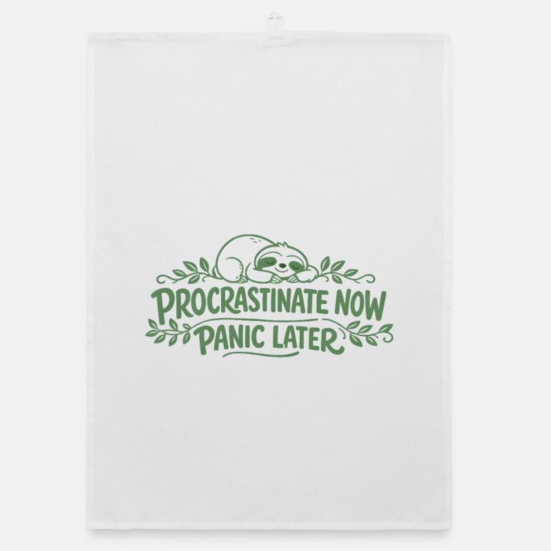 Faultier Spruch - Procrastinate Now Geschenk Organic Geschirrtuch