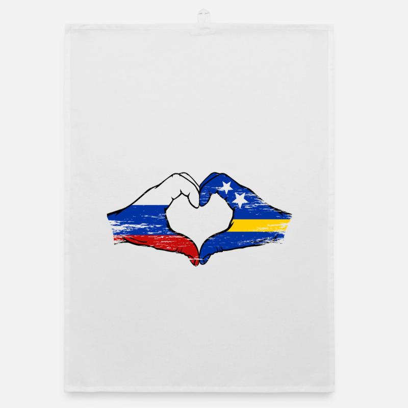 Mains du drapeau de la Russie de Curaçao en forme de cœur utilisées Torchon bio