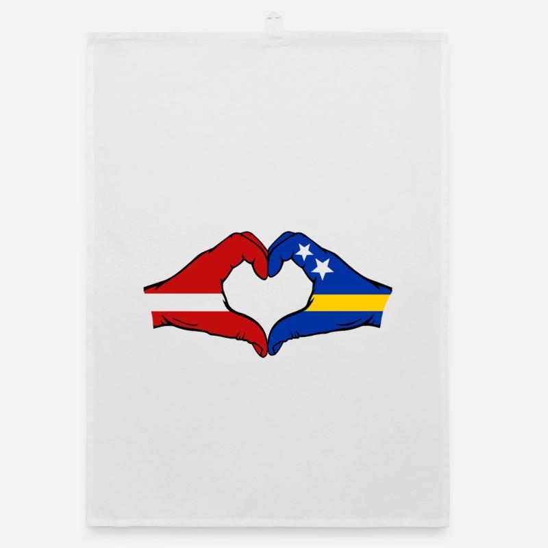 Drapeau de Curaçao de Lettonie Mains Forme de cœur Torchon bio