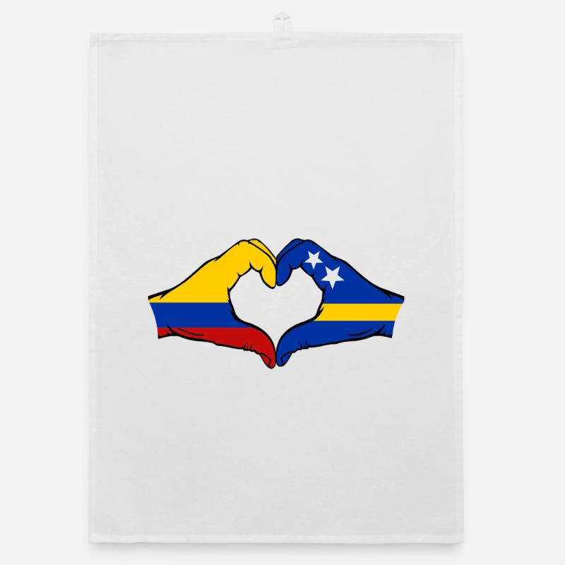 Colombie Drapeau de Curaçao Mains en forme de cœur Torchon bio