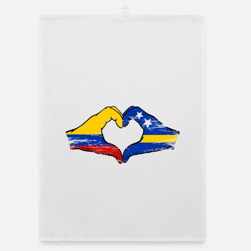 Mains du drapeau de la Colombie de Curaçao en forme de cœur utilisé Torchon bio