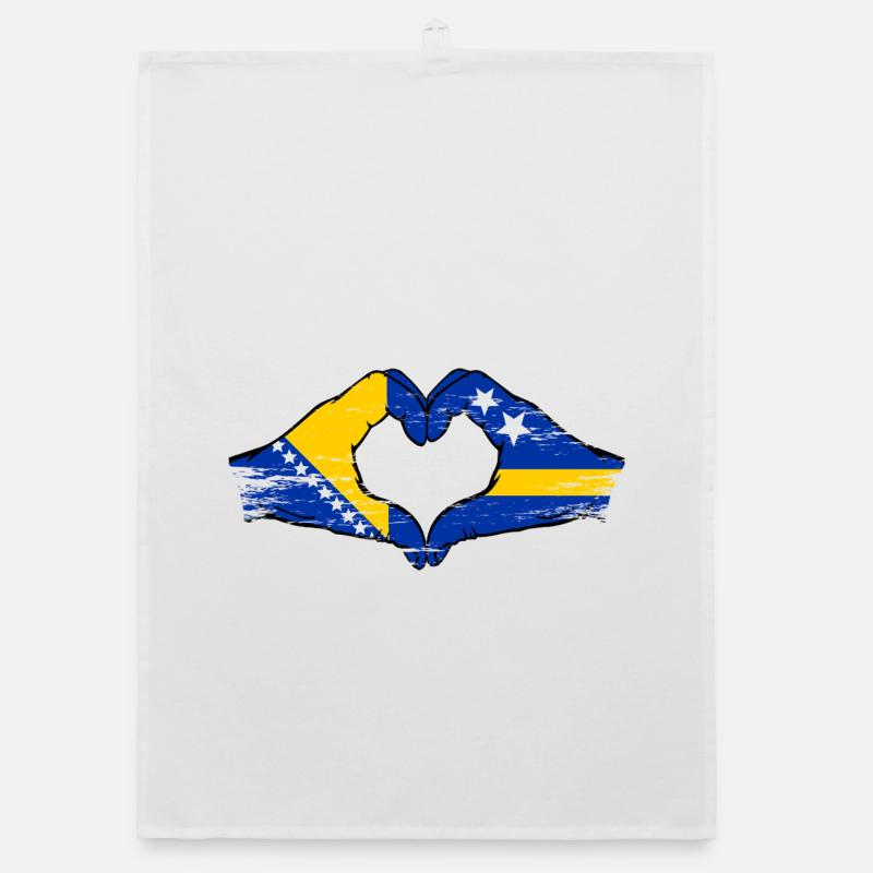 Mains du drapeau de Bosnie-Curaçao en forme de cœur utilisées Torchon bio