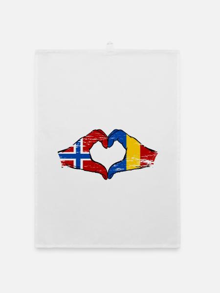 Norwegen Rumänien Flagge Hände Herzform used - Organic Geschirrtuch - Weiß - Vorne