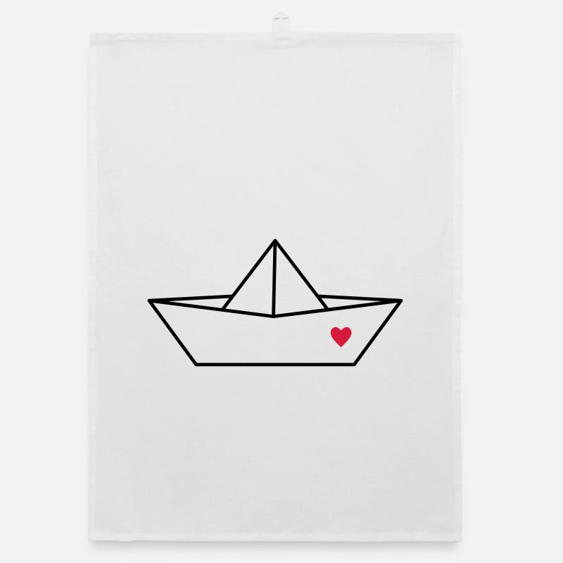 Boot Papier Schiff Herz I Hafen Liebe Geschenk - Organic Geschirrtuch - Weiß