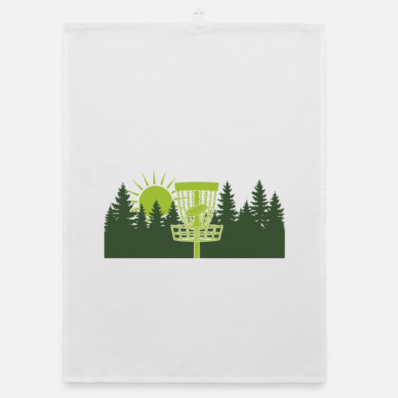 Disc Golf Sunrise in Forest Scene Organic dish towel