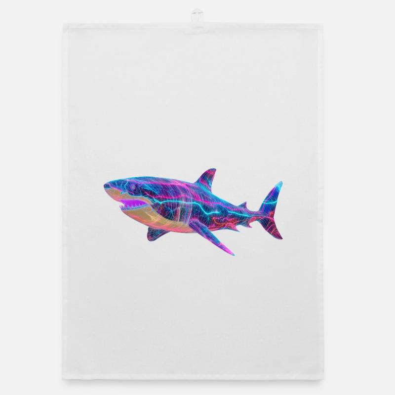Cyber Shark: Futuristic Synthwave Ocean Art Organic dish towel