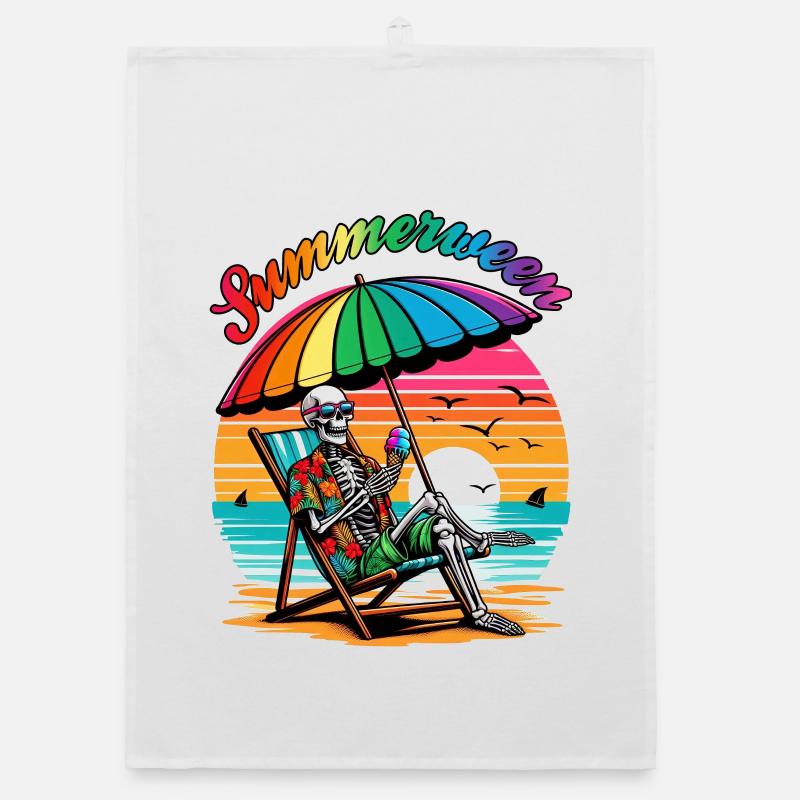 Summerween Skeleton: Chilling in the Summer Organic dish towel