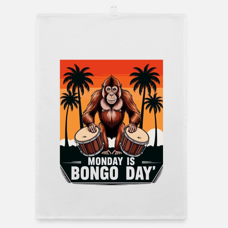Monkey Bongo Drummer Organic dish towel
