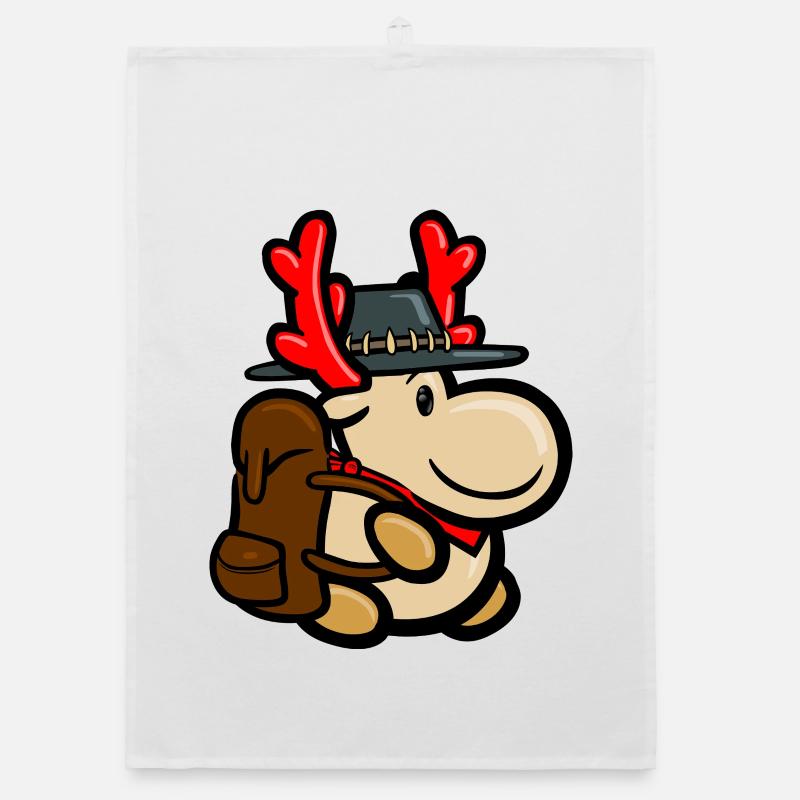 Reindeer Elmondo with backpack as a backpacker Organic dish towel
