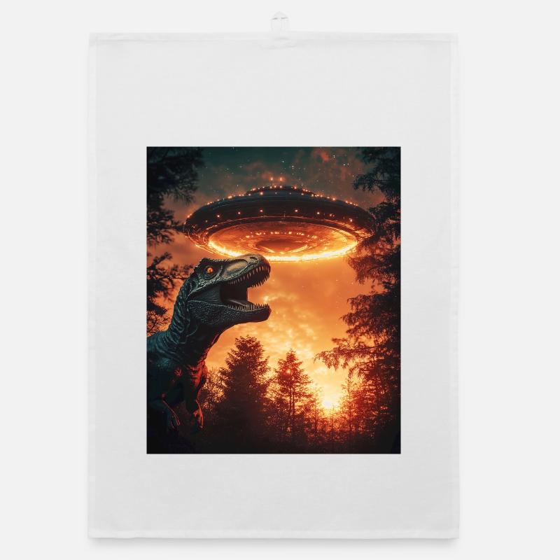 T-Rex Selfie mit UFO Organic Geschirrtuch