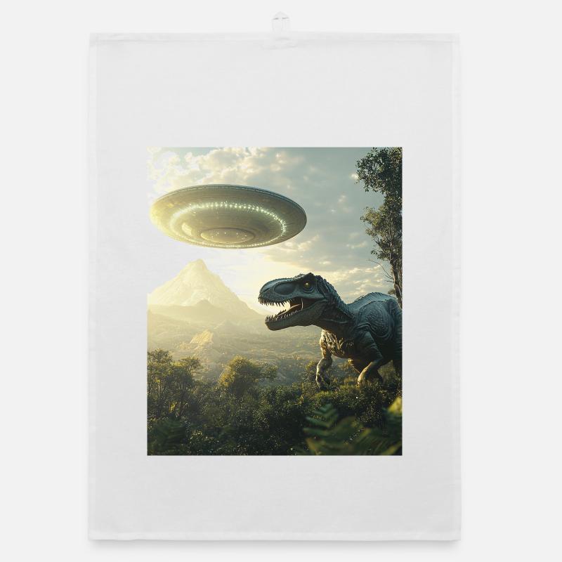 T-Rex Selfie mit UFO Organic Geschirrtuch