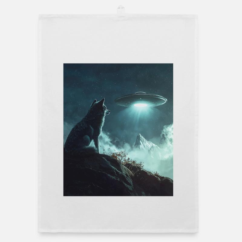 Wolf Selfie mit UFO Organic Geschirrtuch