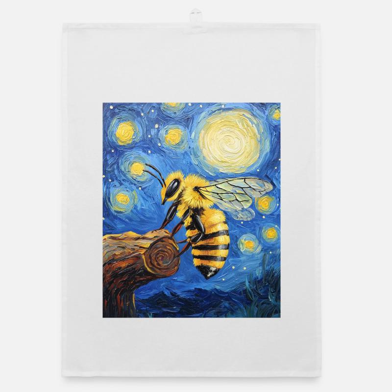 Bee Van Gogh Style Starry Night Organic dish towel