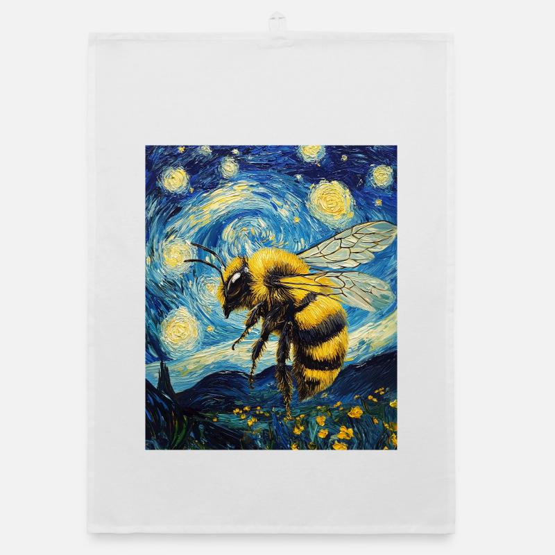 Bee Van Gogh Style Starry Night Organic dish towel
