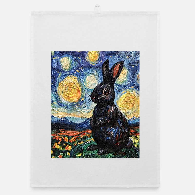 Bunny Van Gogh Style Starry Night Organic dish towel