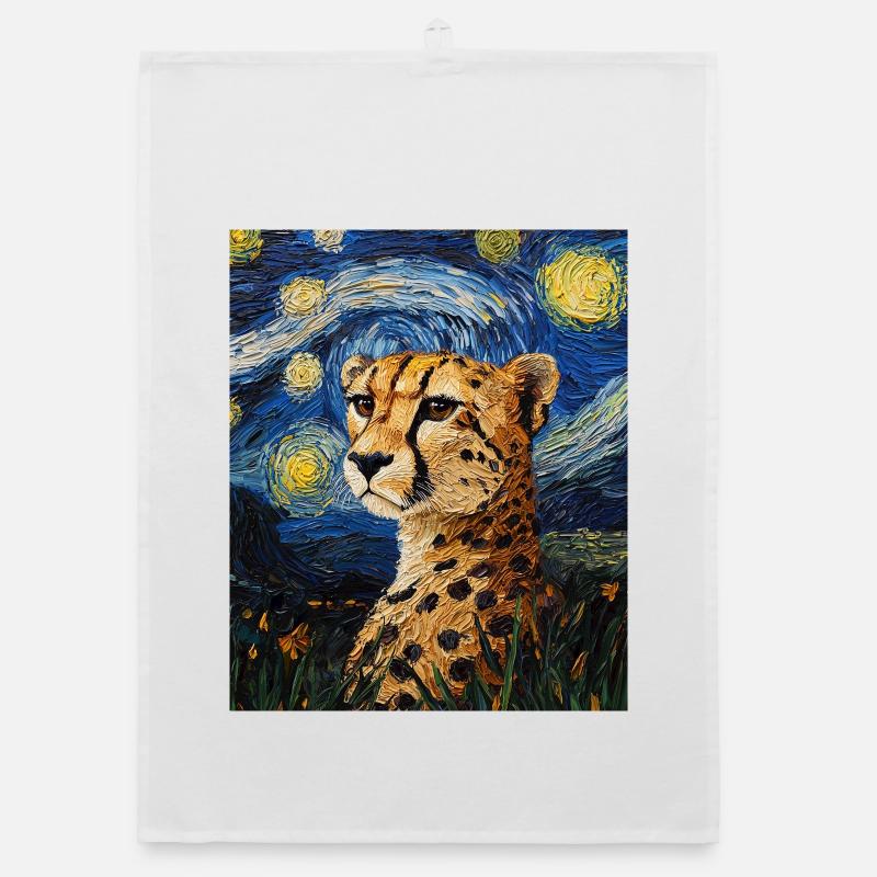 Cheetah Leopard Van Gogh Style Starry Organic dish towel