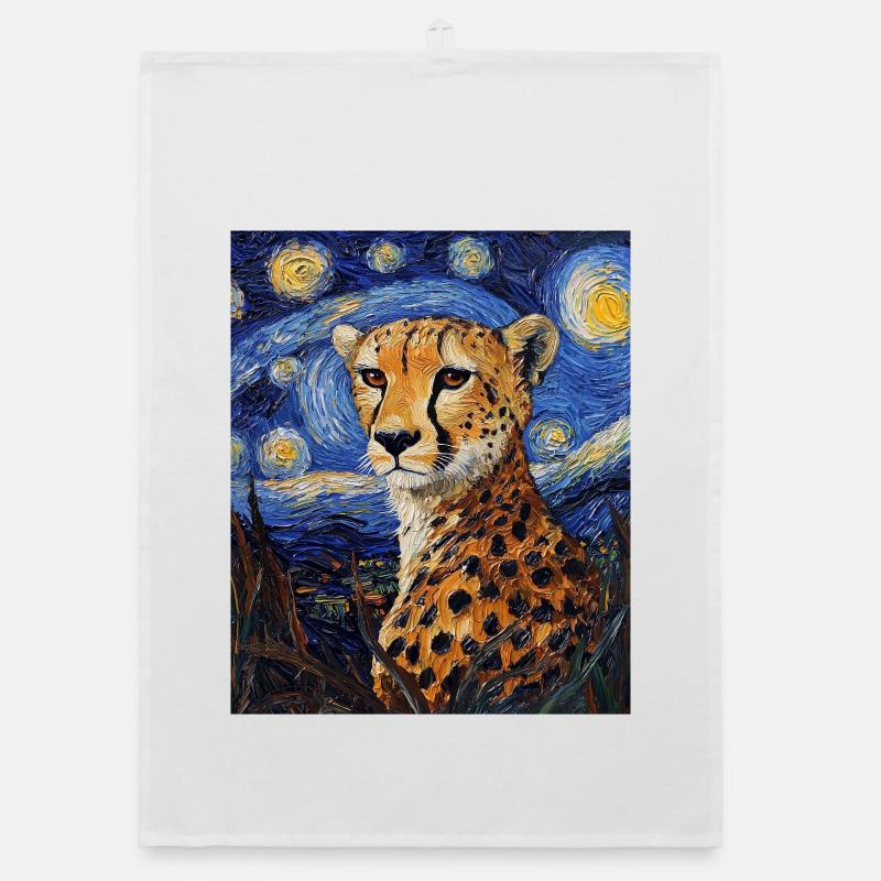 Guépard Léopard Style Van Gogh Étoilé Torchon bio