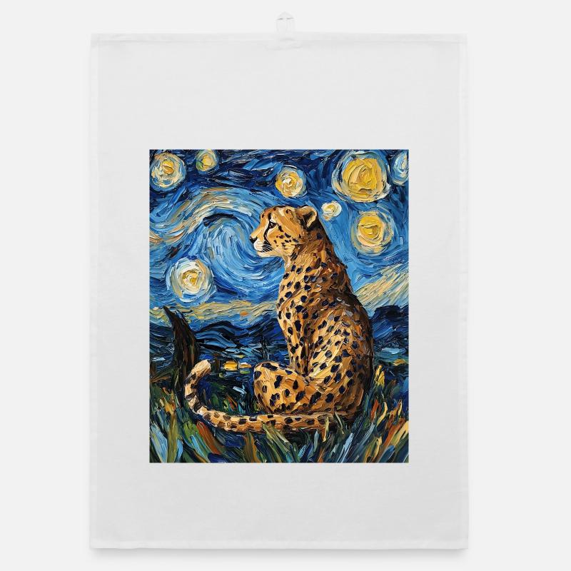 Cheetah Leopard Van Gogh Style Starry Organic dish towel