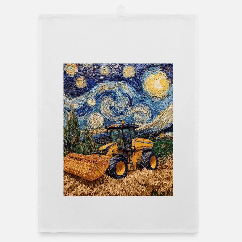 moissonneuse-batteuse fermier style van gogh étoilé Torchon bio