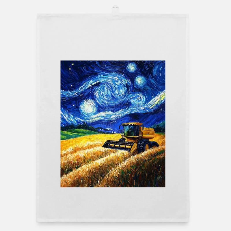 moissonneuse-batteuse fermier style van gogh étoilé Torchon bio